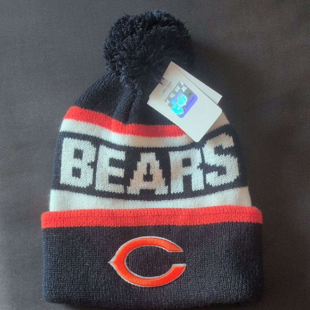 Kids Bears Knit Pom Beanie - Navy and Orange